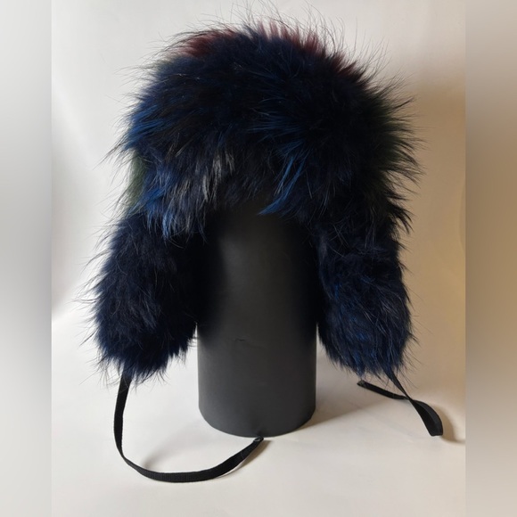 Moncler Real Fur Trapper Hat – Navy Rainbow, Luxury Après-Ski Statement w COA - Picture 1 of 12